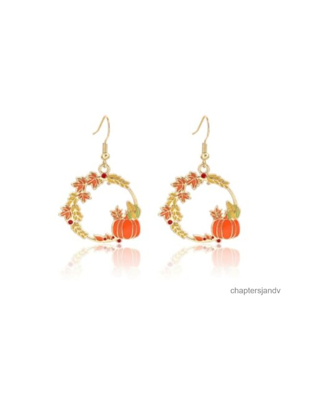 Gold Plated Orange Enamel Pumpkin Wreath Dangle Drop Earrings Women Fall
